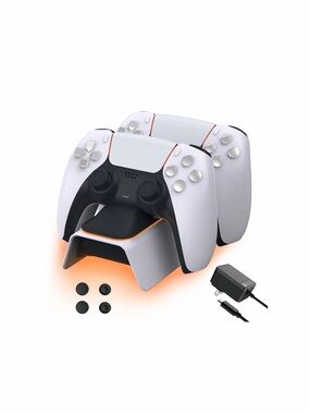 White Dual Controller Charging Stand with LED Accent